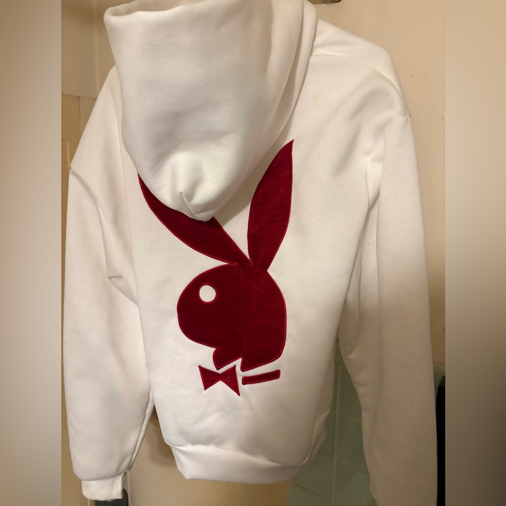 PLAYBOY White Hoodie with Red Bunny Logo